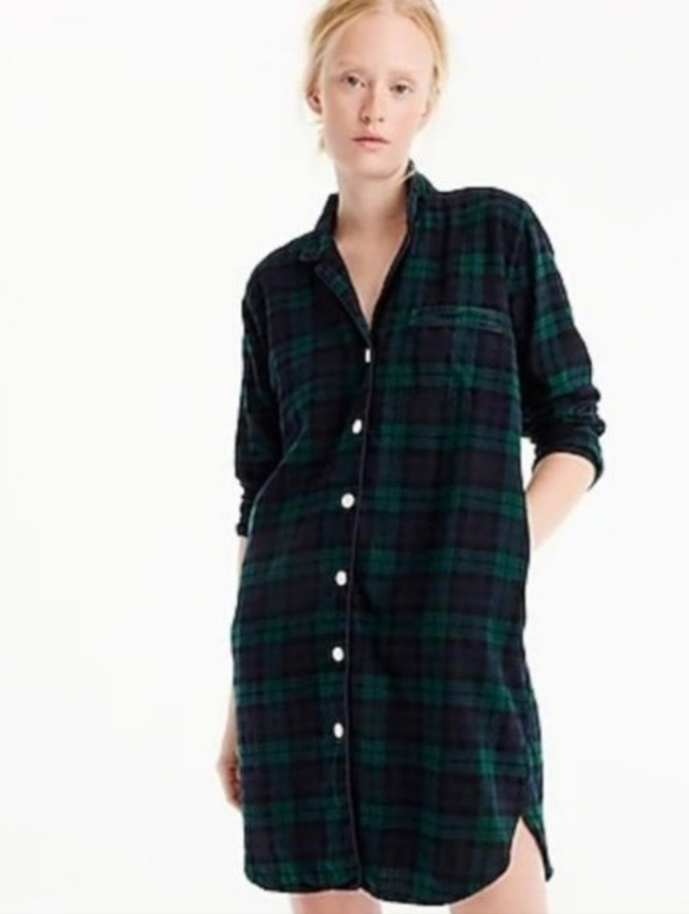 J Crew Black Watch Flannel Night Shirt Size XS